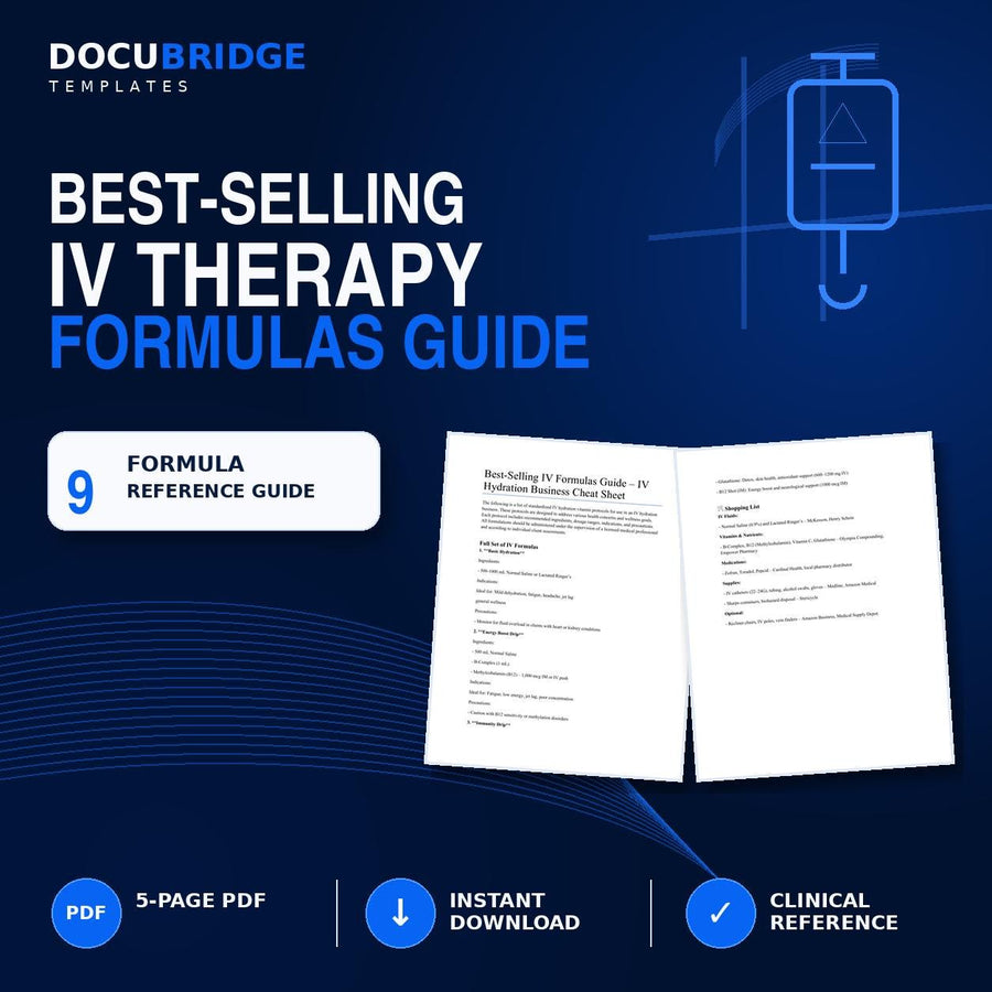 IV Therapy Drip Protocols | IV Hydration Formulas & Infusion Reference Guide | Wellness Clinic Cheat Sheet