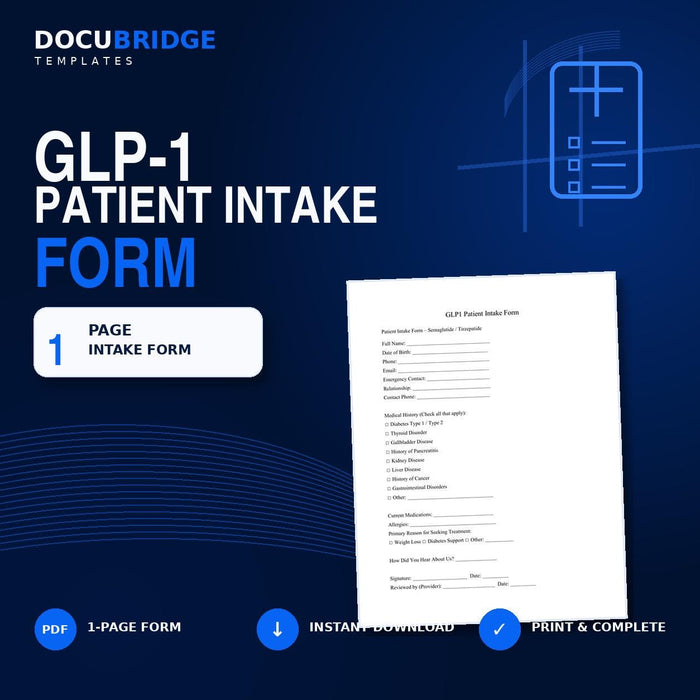 GLP-1 Patient Intake Form: Semaglutide & Tirzepatide Weight Loss Clinic PDF