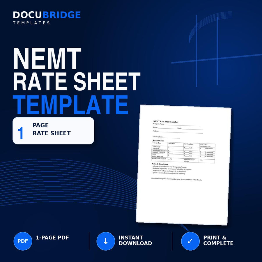 NEMT Rate Sheet Template – Non-Emergency Medical Transportation Pricing & Mileage Fee Sheet