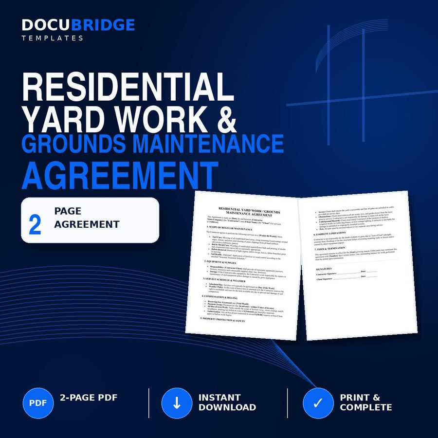 Lawn Care Service Agreement Template – Landscaping, Lawn Mowing & Yard Maintenance Contract
