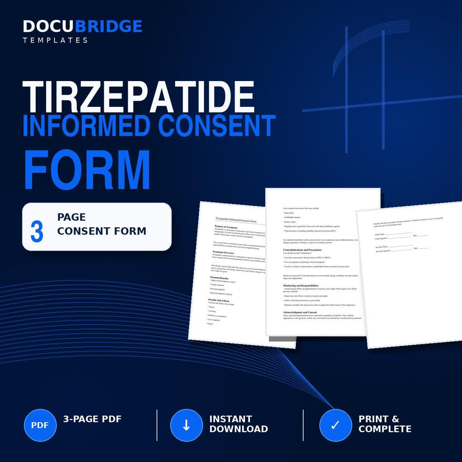 Tirzepatide Consent Form | GLP-1 Weight Loss Injection Informed Consent | Med Spa & Clinic Template