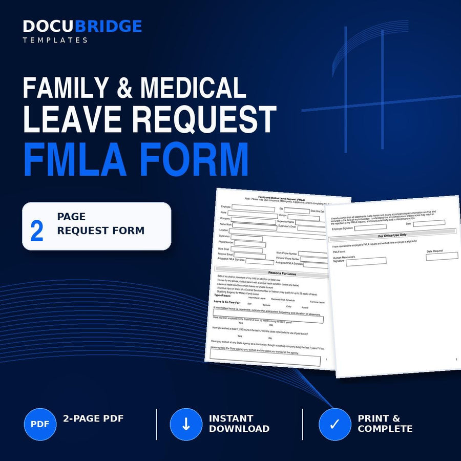 FMLA Request Form Template – Employee Family & Medical Leave Application for HR | PDF and Word