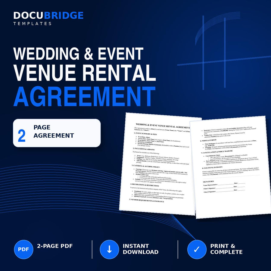 Wedding Venue Rental Agreement Template – Event Space Contract for Wedding & Event Venue Owners