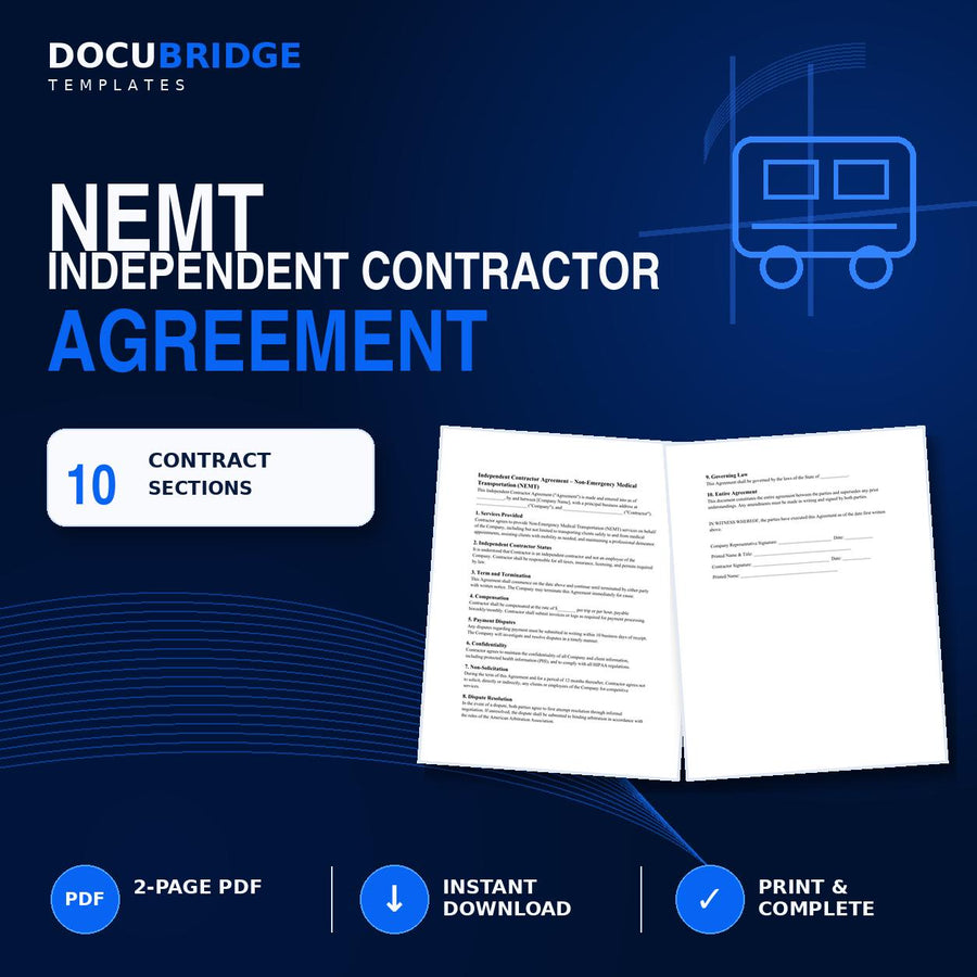 NEMT Independent Contractor Agreement – Medical Transportation Driver Contract Template