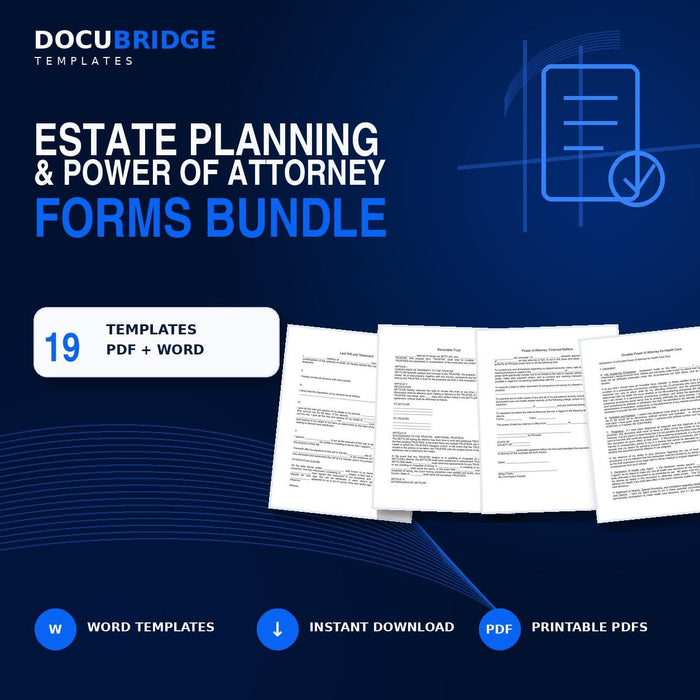 Estate Planning Forms Bundle – Will, Revocable Trust, Power of Attorney & Healthcare Directive Templates