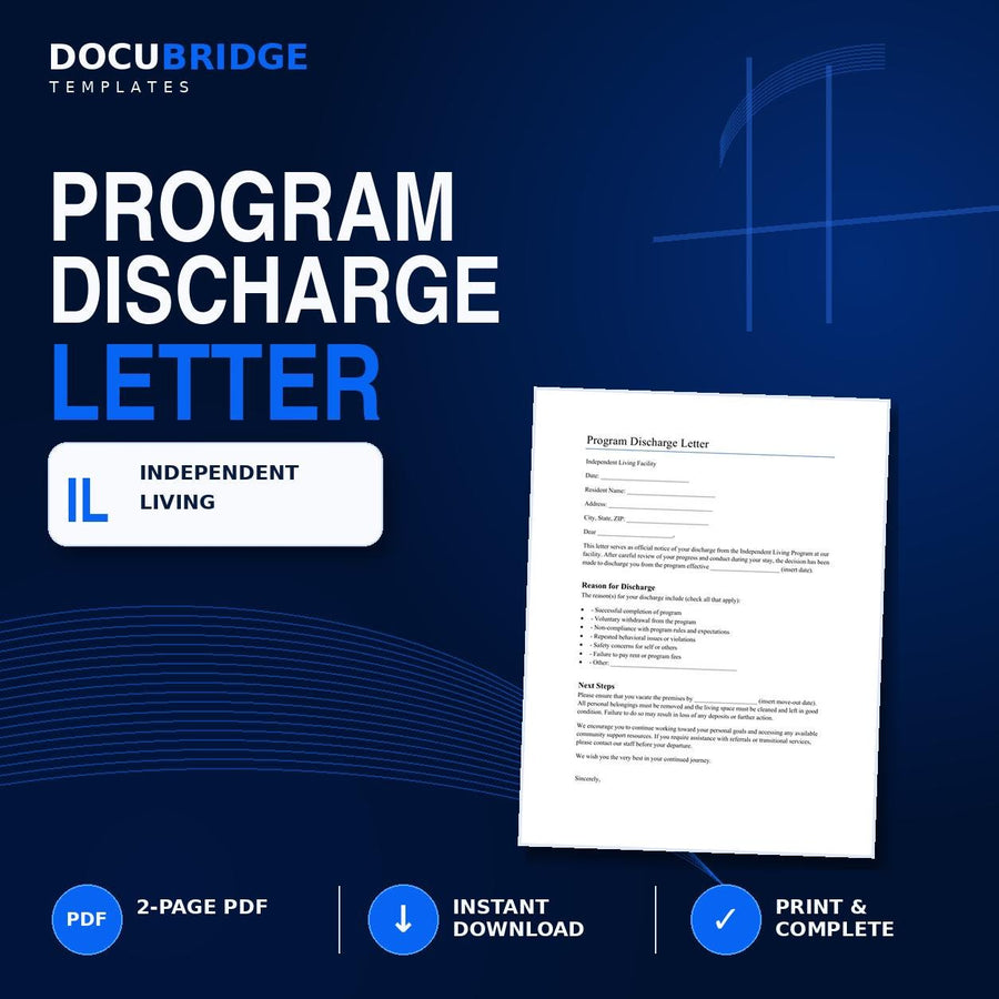 Program Discharge Letter Template – Independent Living, Group Home & Transitional Housing Resident Exit Notice