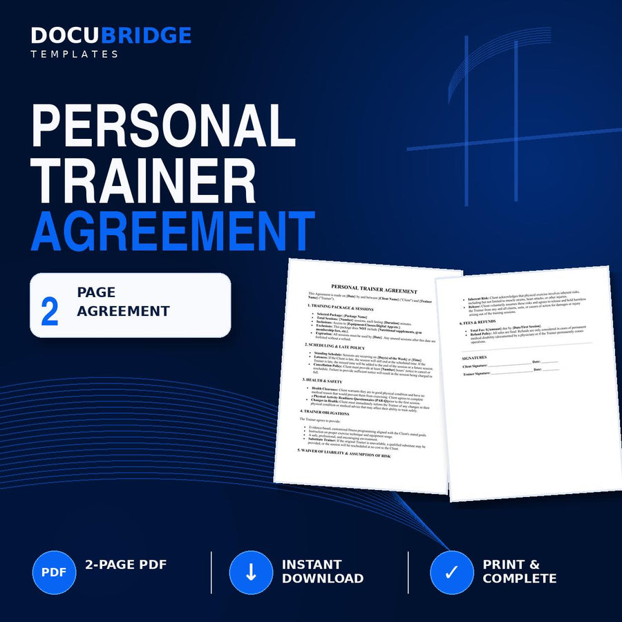 Personal Trainer Contract Template – Fitness Coaching Client Agreement & Training Services Contract