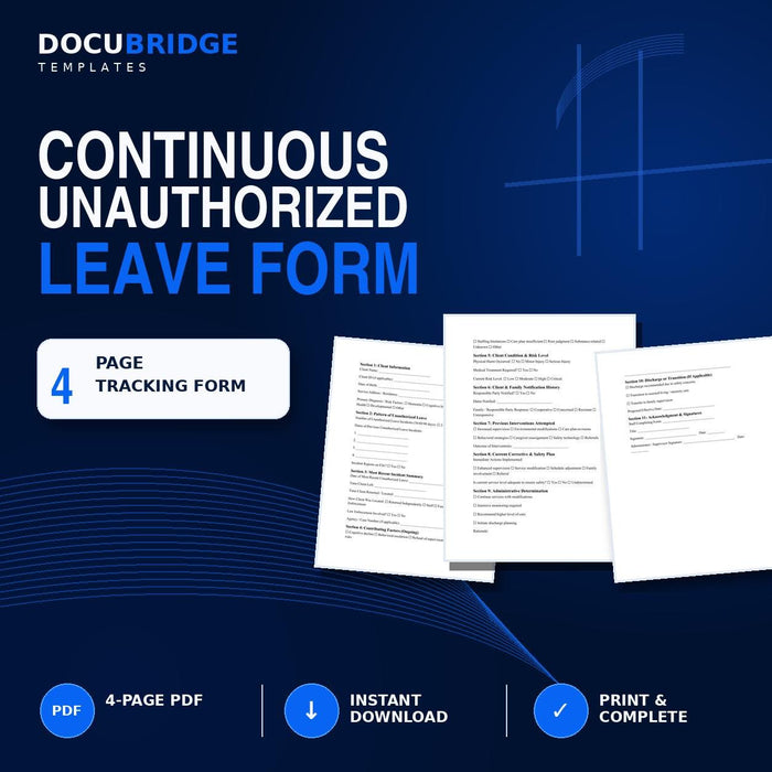 Continuous Unauthorized Leave Form Template | Elopement Risk Assessment (Digital Download)