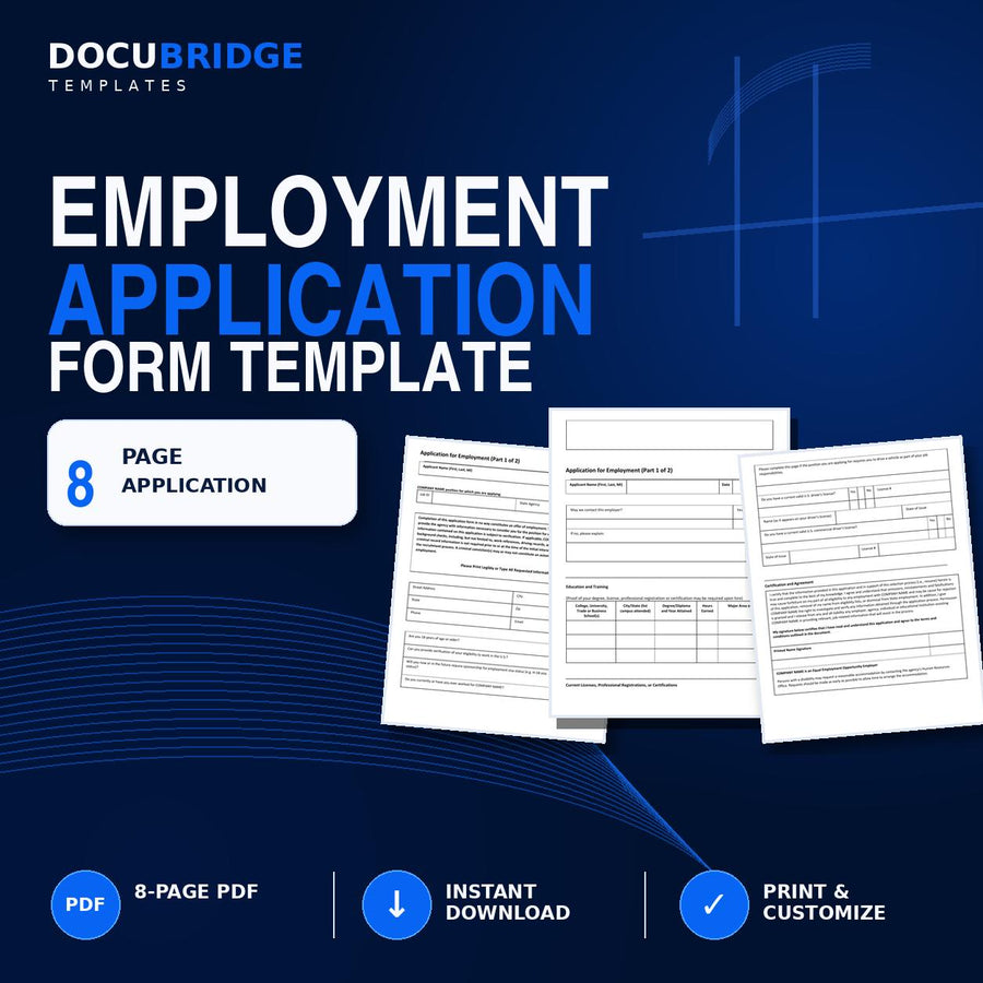 Professional Employment Application Form – Editable Job Application & Hiring Template for Small Business HR