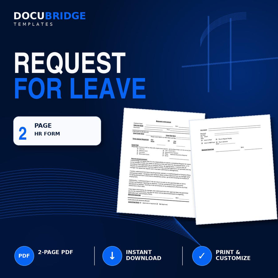 Employee Leave Request Form Template – Vacation, Sick, Personal, Bereavement & Unpaid Time Off HR Form | PDF and Word