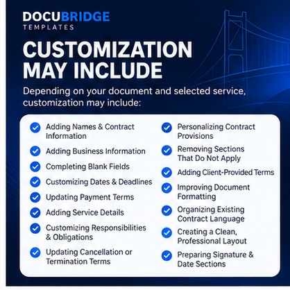 Contract & Agreement Customization Service – Professional Document Editing, Formatting, Personalized Legal Template Preparation