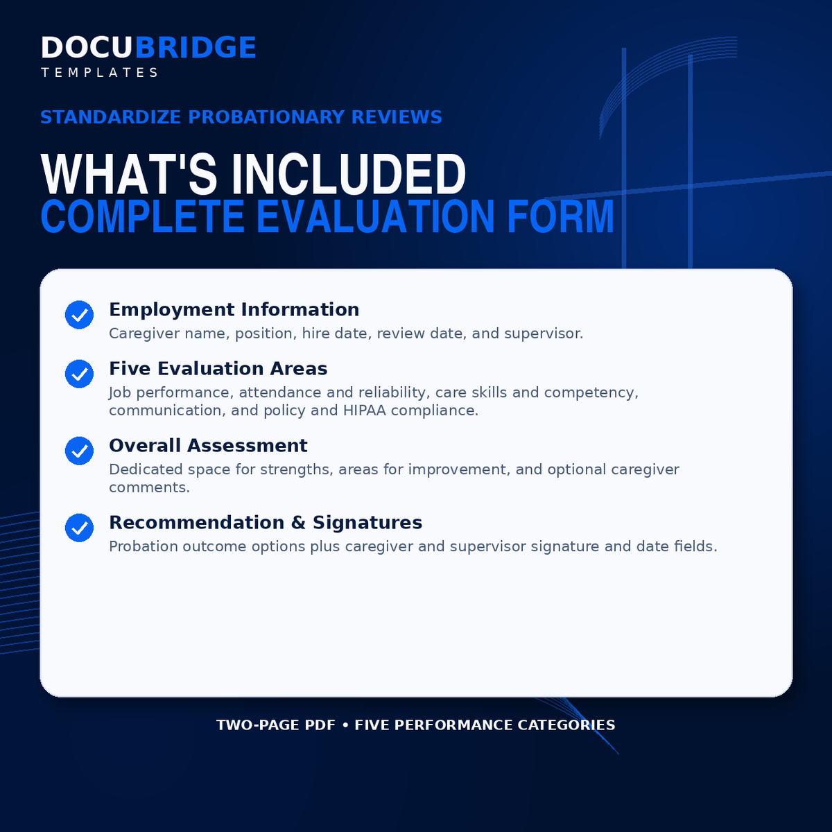 Caregiver 90-Day Probation Review Form – Home Care Employee Performance Evaluation & HR Template | PDF and Word
