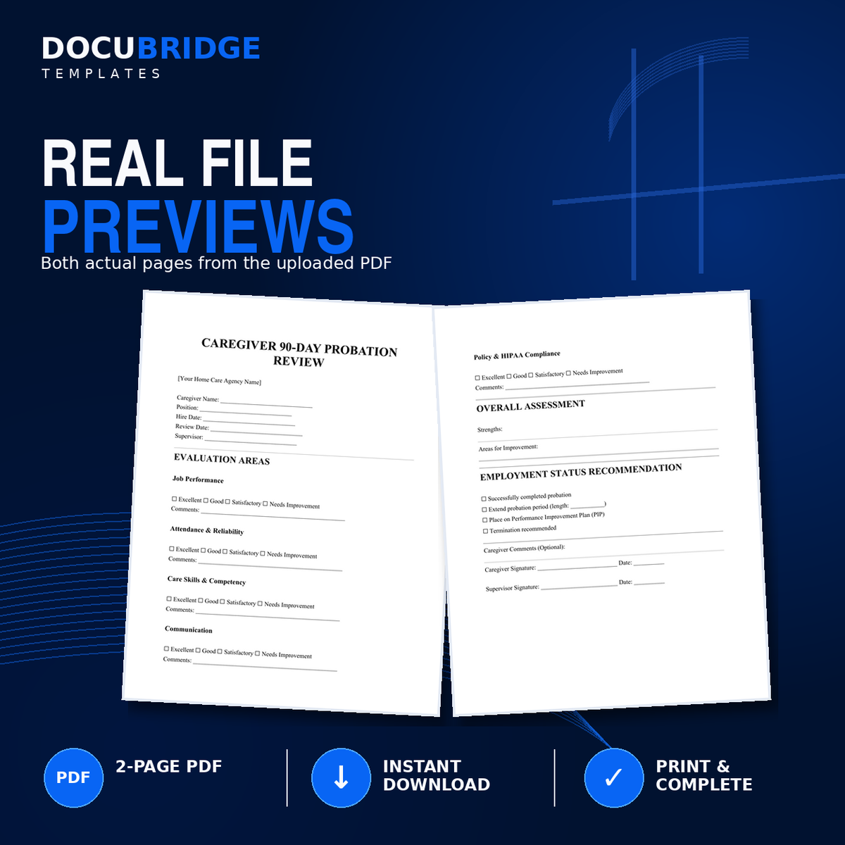 Caregiver 90-Day Probation Review Form – Home Care Employee Performance Evaluation & HR Template | PDF and Word