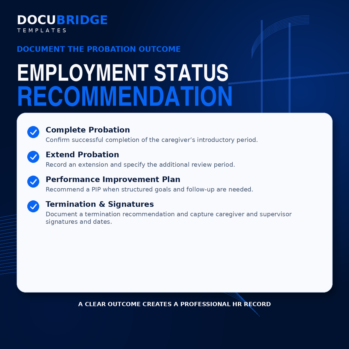 Caregiver 90-Day Probation Review Form – Home Care Employee Performance Evaluation & HR Template | PDF and Word