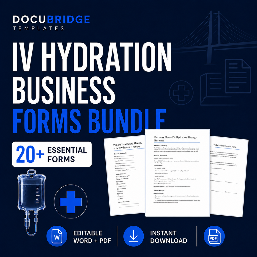 IV Hydration Business Bundle – 20+ IV Therapy Forms, SOPs & Med Spa Templates