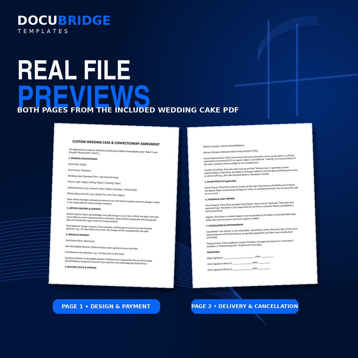 Wedding Cake Contract Template | Bakery Order Agreement (Digital Download)