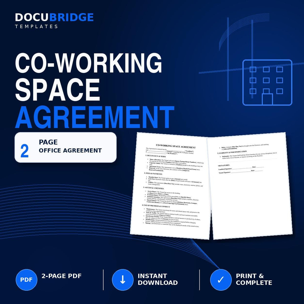 Co-working Space Agreement Template • Flexible Office Rental Contract (PDF Download)