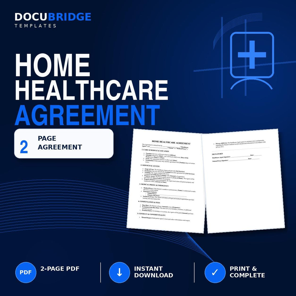 Home Healthcare Agreement Template | Caregiver Contract (PDF/Word Document)
