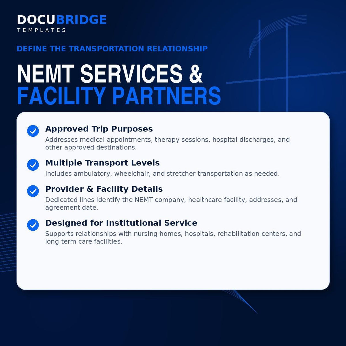 NEMT Facility Service Contract Template | Printable Transportation Agreement for Medical Facilities & Care Centers (PDF)