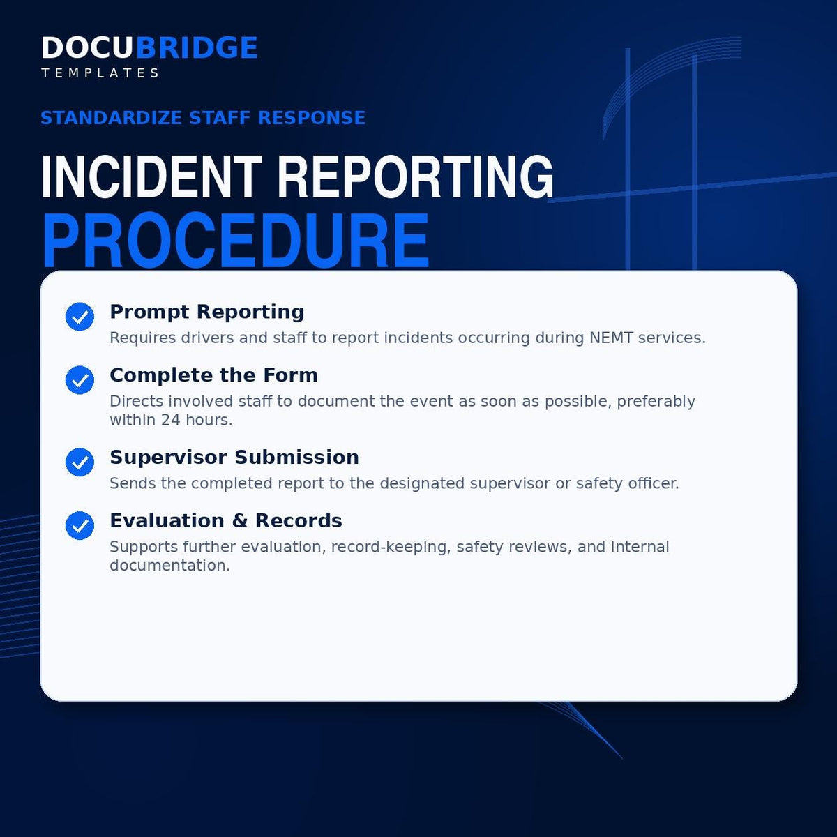 NEMT Incident Report Form & Procedure Template | Printable PDF for Medical Transport Safety Compliance