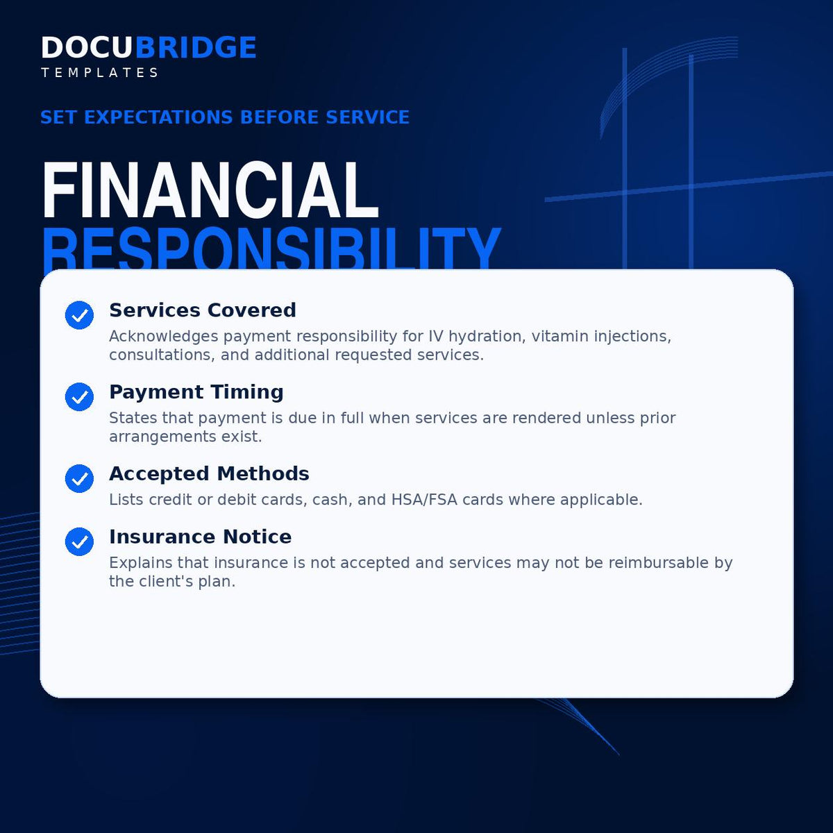 Financial Responsibility Form for IV Hydration Services | Med Spa & Wellness Clinic Payment Agreement PDF