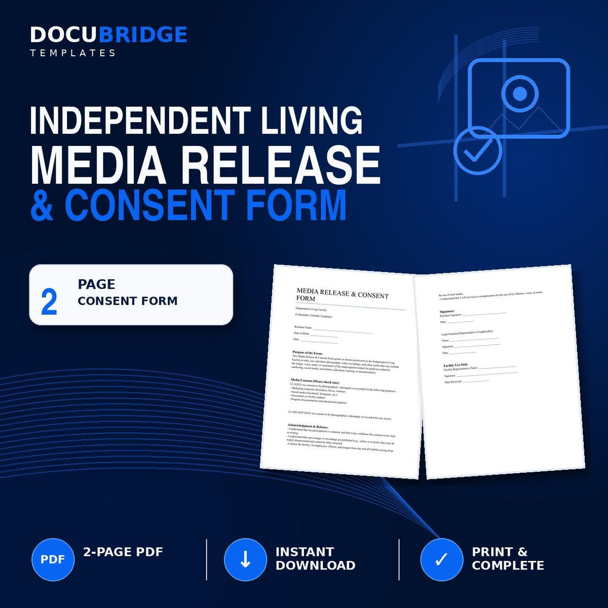 Media Release & Consent Form for Independent Living Facility | Editable PDF for Resident Authorization