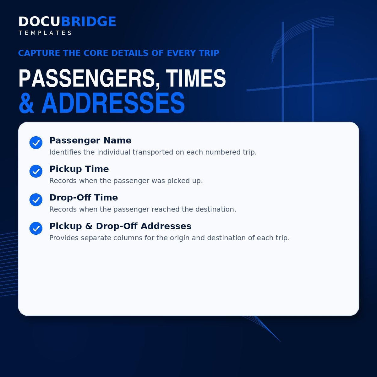 NEMT Driver Trip Log | Medical Transportation Trip Sheet | Passenger Pickup & Drop-Off Log Template
