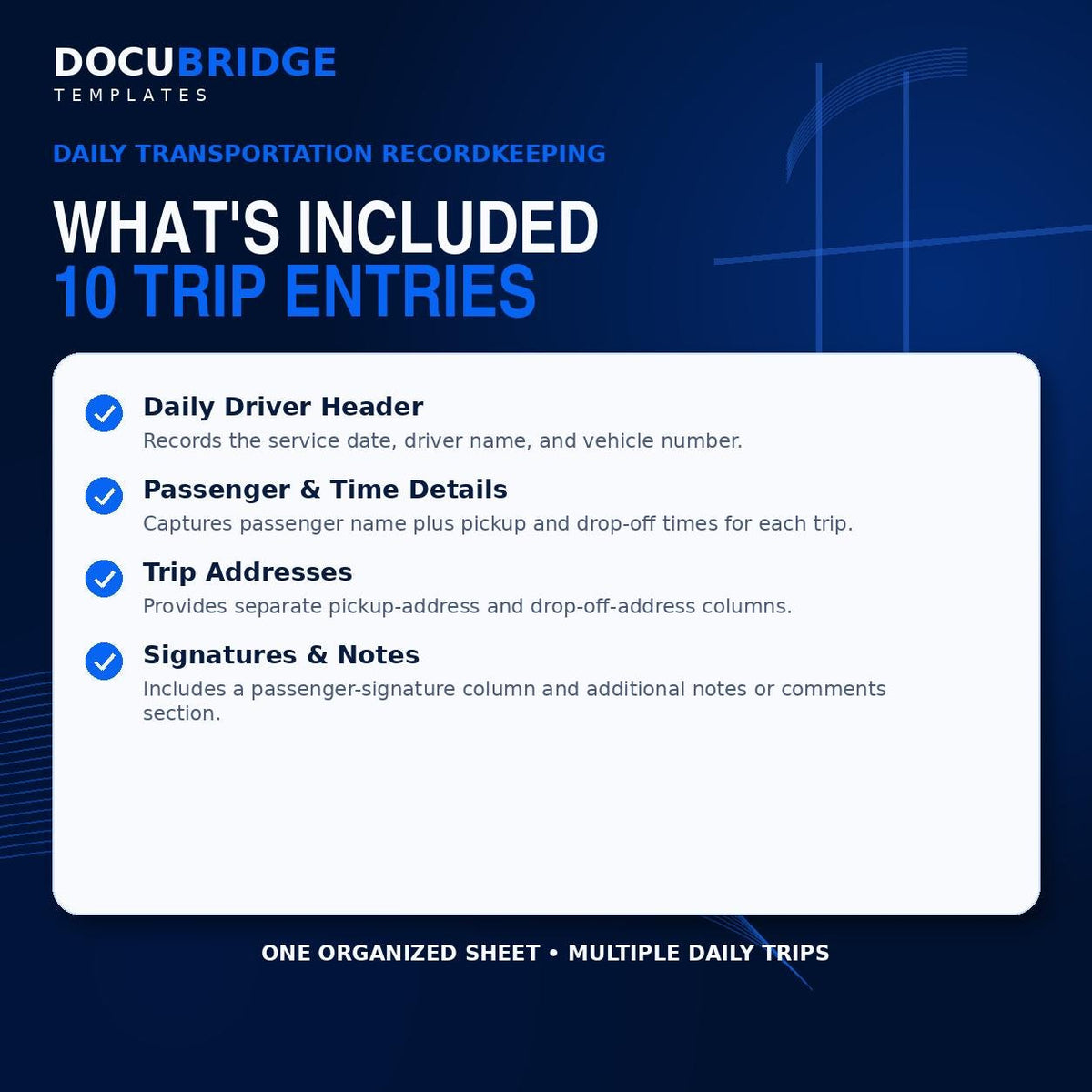 NEMT Driver Trip Log | Medical Transportation Trip Sheet | Passenger Pickup & Drop-Off Log Template
