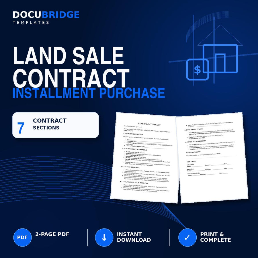 Land Contract Template – Owner Financing & Installment Land Sale Agreement for Buyer and Seller