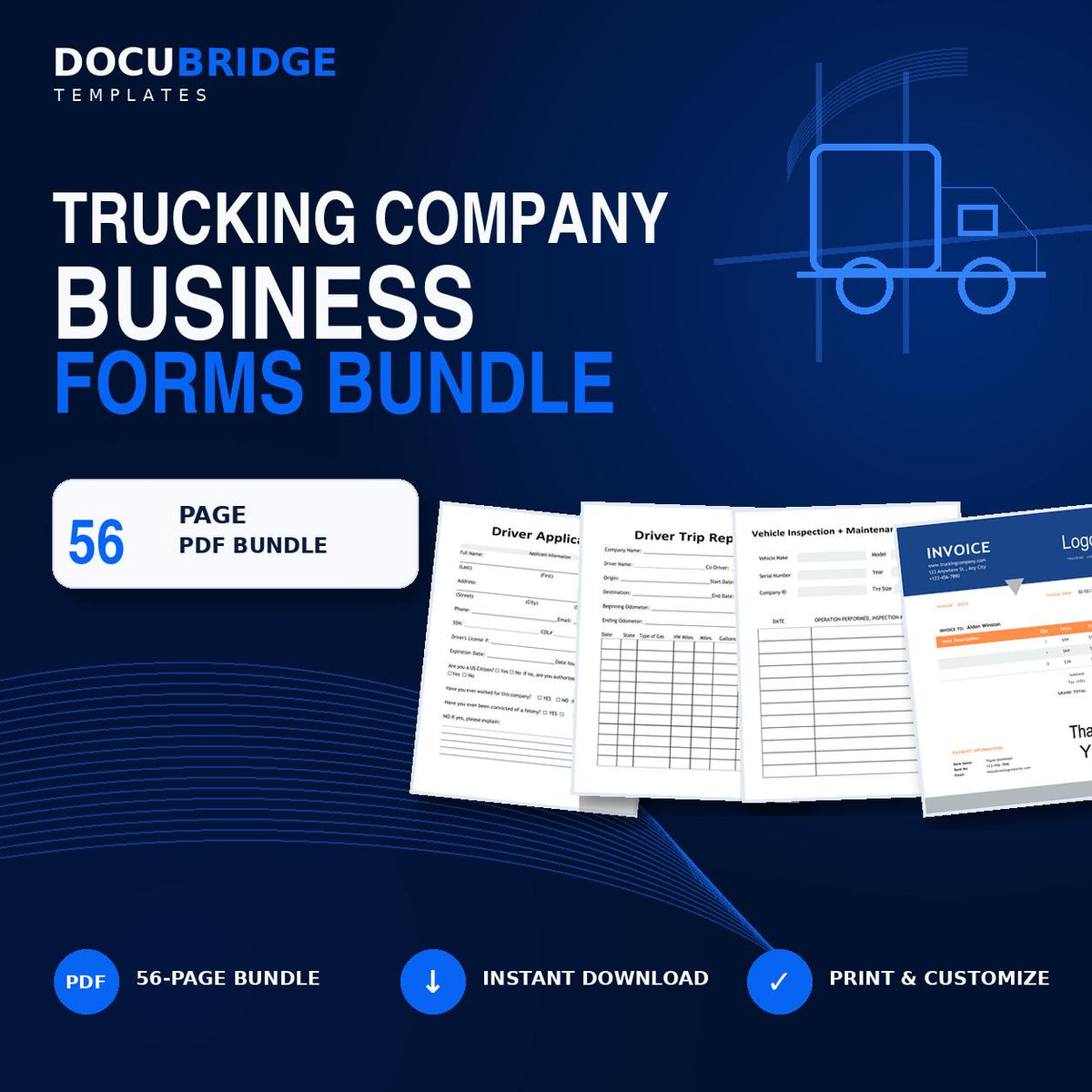 Trucking Company Business Forms Bundle | Driver Applications, Trip Logs, Policies, Checklists & Startup Templates