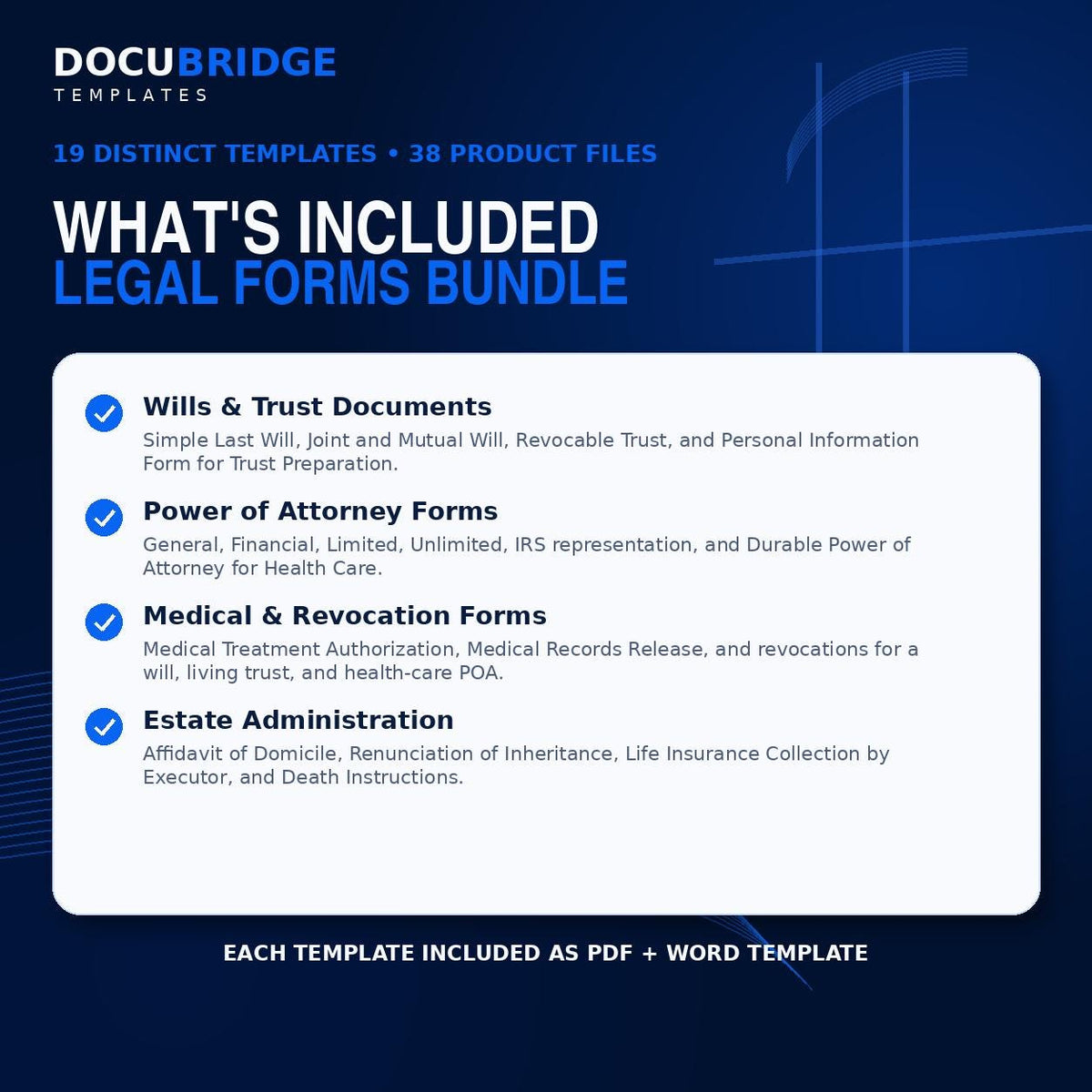 Estate Planning Forms Bundle – Will, Revocable Trust, Power of Attorney & Healthcare Directive Templates