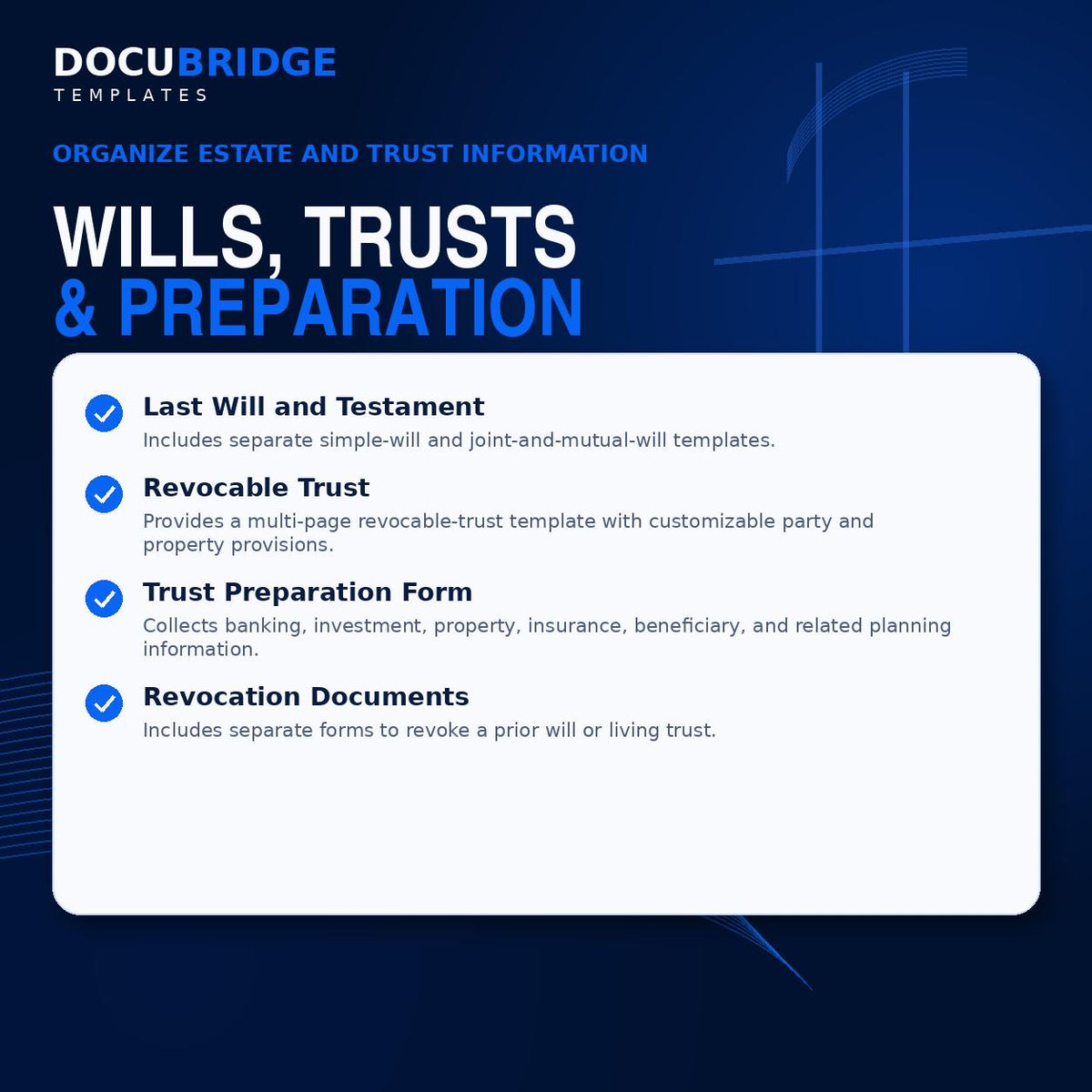 Estate Planning Forms Bundle – Will, Revocable Trust, Power of Attorney & Healthcare Directive Templates