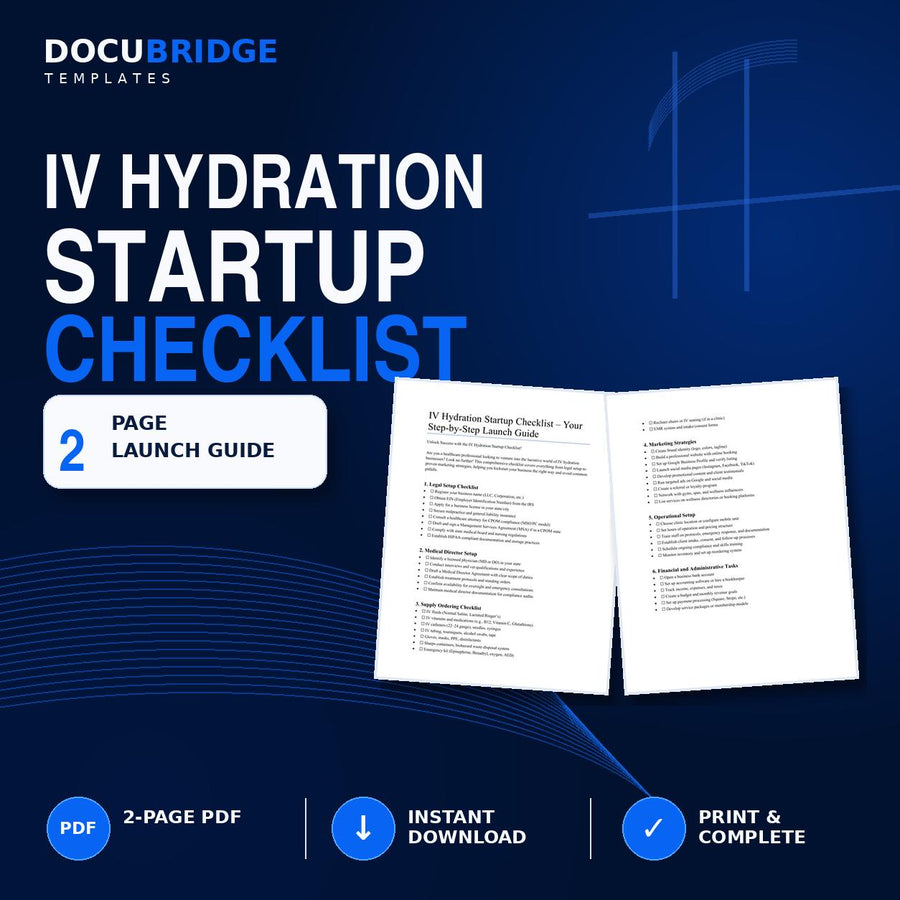 IV Hydration Business Startup Checklist – Mobile IV Therapy & Wellness Clinic Launch Guide