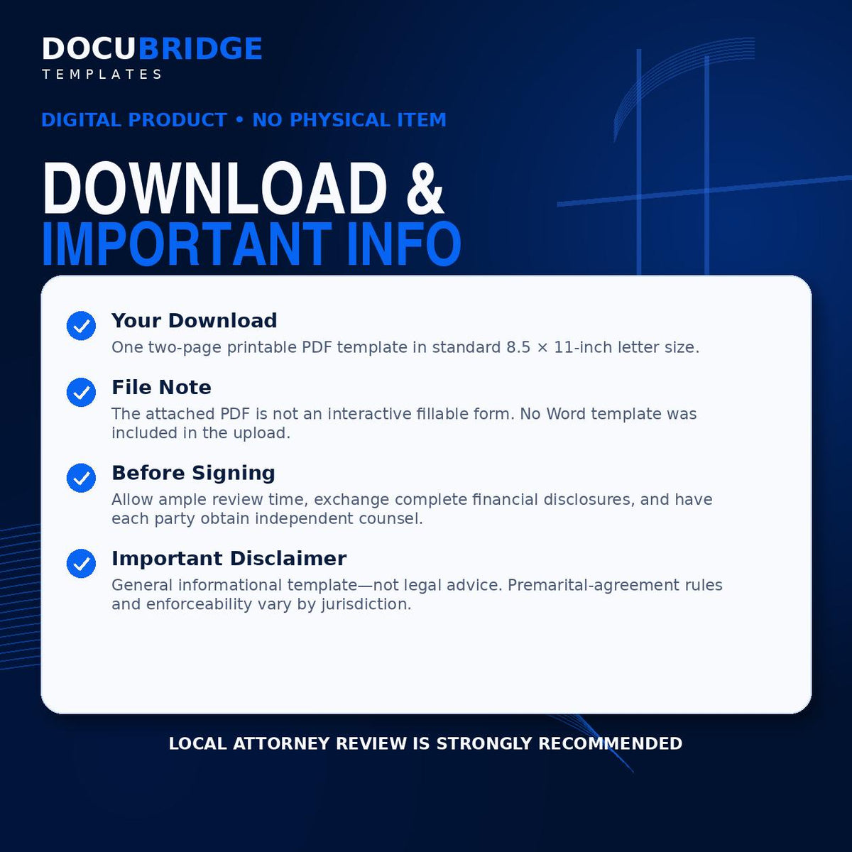 Premarital Agreement Template | Professional Prenuptial Agreement | Prenup Contract for Couples | Marriage Property & Asset Protection |
