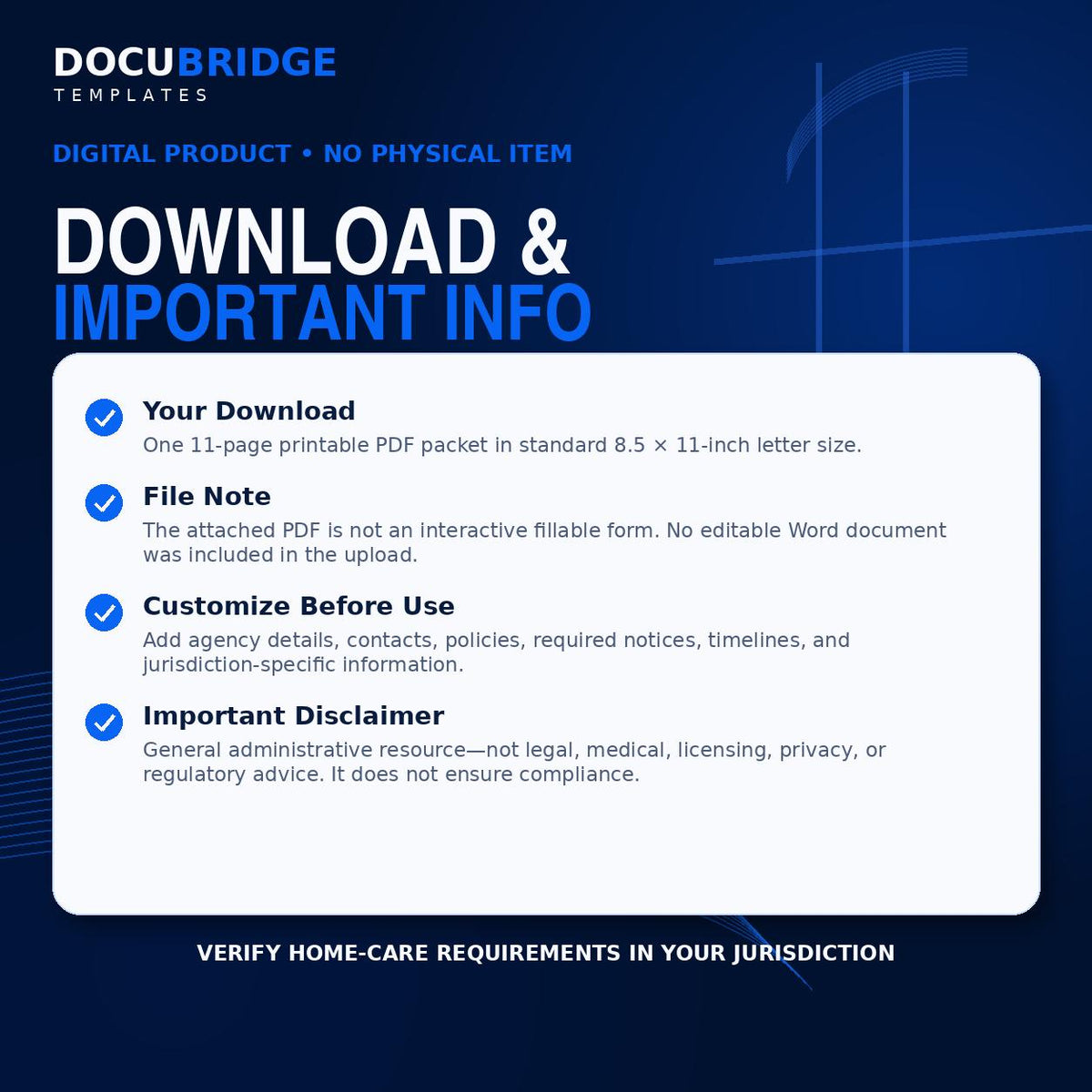 Home Care Agency Client Welcome Packet | Services, Rights, HIPAA (Digital Download)