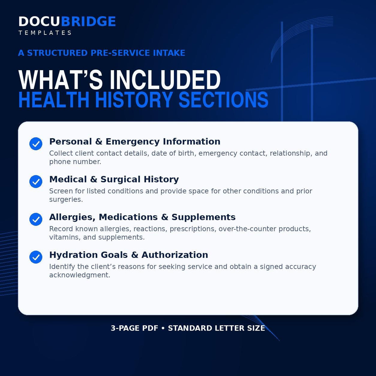 IV Hydration Patient Intake Form – Medical History & Health Screening Template for IV Therapy Clinics
