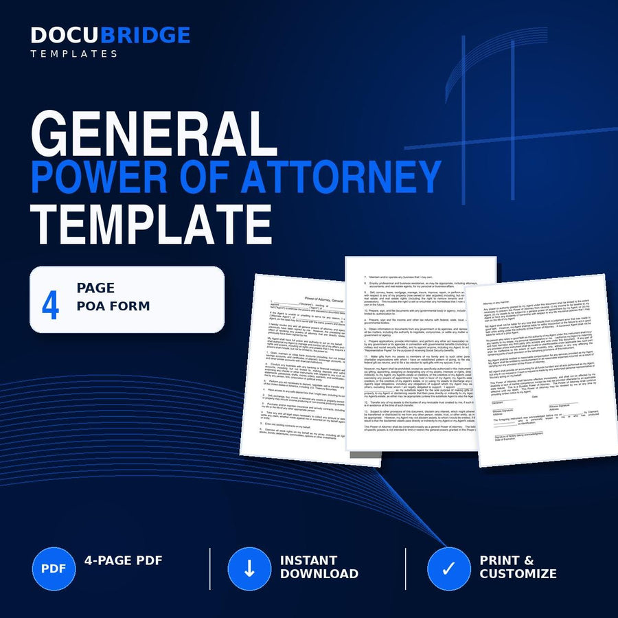 General Durable Power of Attorney Form – Financial & Property POA Authorization Template