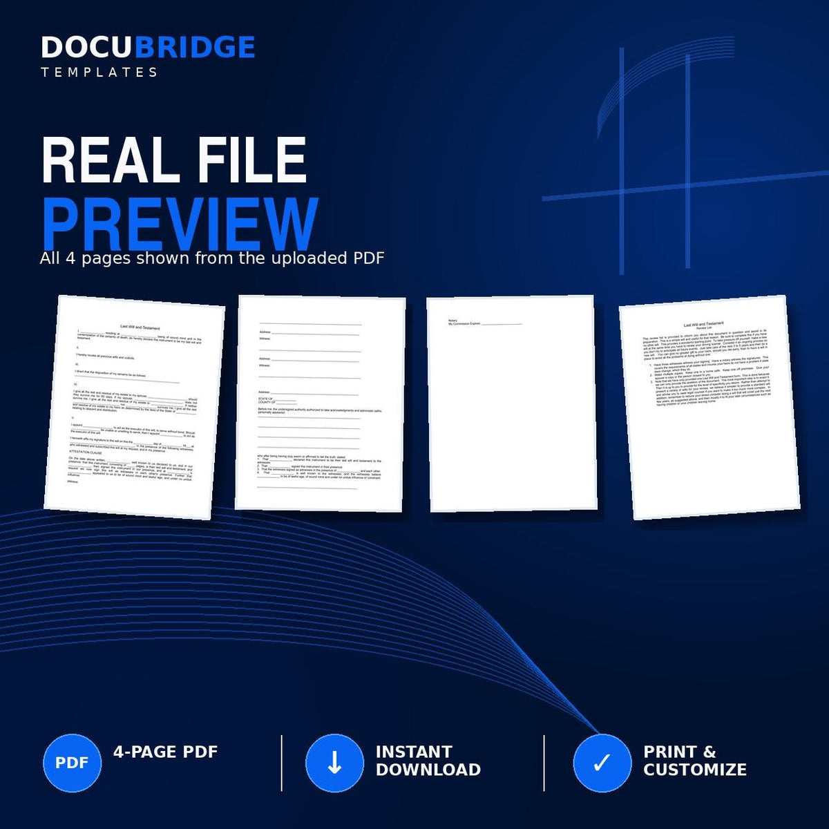 Simple Last Will and Testament Template – Editable Will & Estate Planning Form PDF and Word