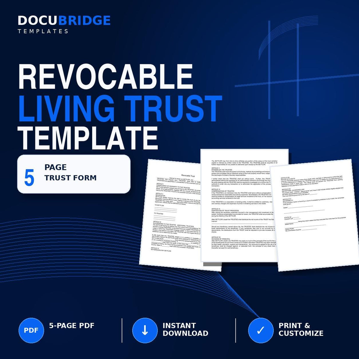 Revocable Living Trust Template – Estate Planning Trust Agreement, Trustee & Beneficiary Form | PDF