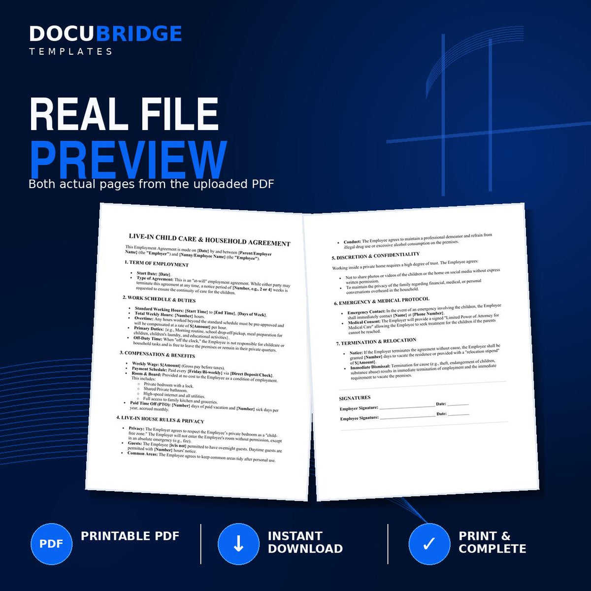 Live-In Nanny Agreement Template – Child Care Employment Contract, Household Rules, Pay & Room and Board | PDF and Word