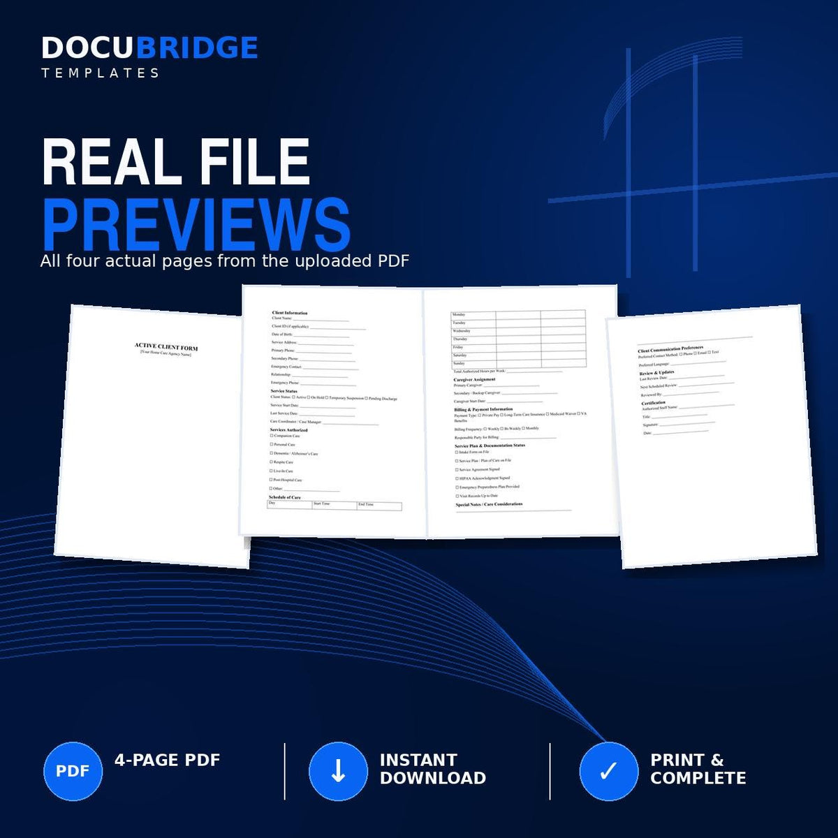 Home Care Active Client Form Template – Client Tracking, Caregiver Assignment, Billing & Compliance Checklist | PDF and Word