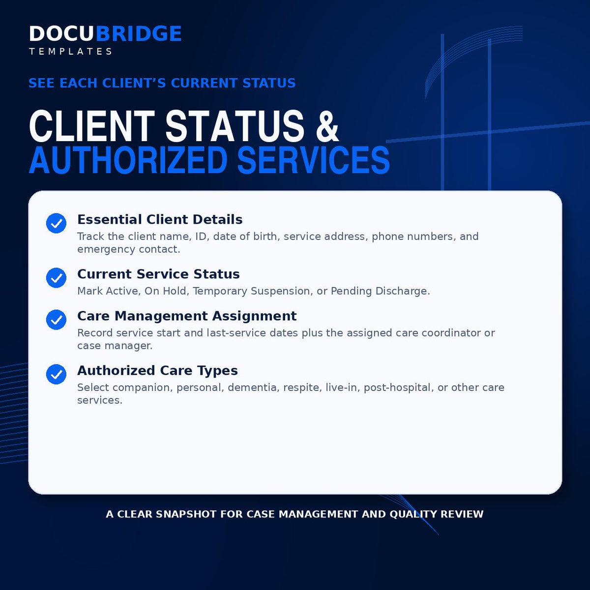 Home Care Active Client Form Template – Client Tracking, Caregiver Assignment, Billing & Compliance Checklist | PDF and Word