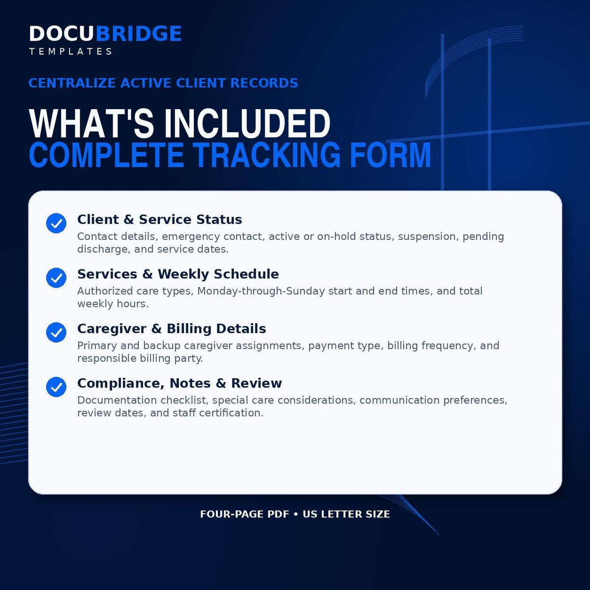Home Care Active Client Form Template – Client Tracking, Caregiver Assignment, Billing & Compliance Checklist | PDF and Word