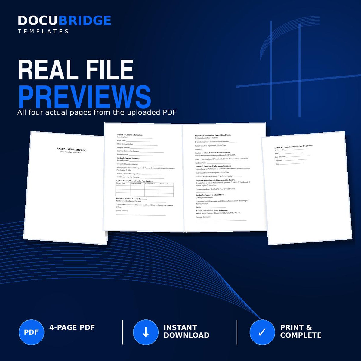Home Care Annual Summary Log Template – Client Review, Caregiver Performance, Incident & Compliance Tracking | PDF and Word