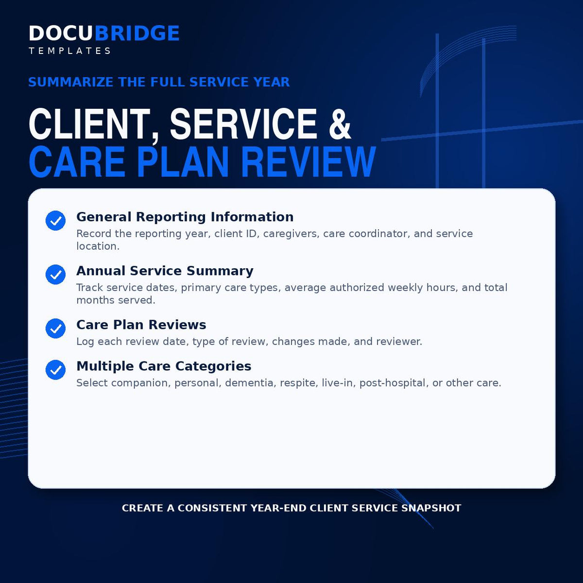 Home Care Annual Summary Log Template – Client Review, Caregiver Performance, Incident & Compliance Tracking | PDF and Word