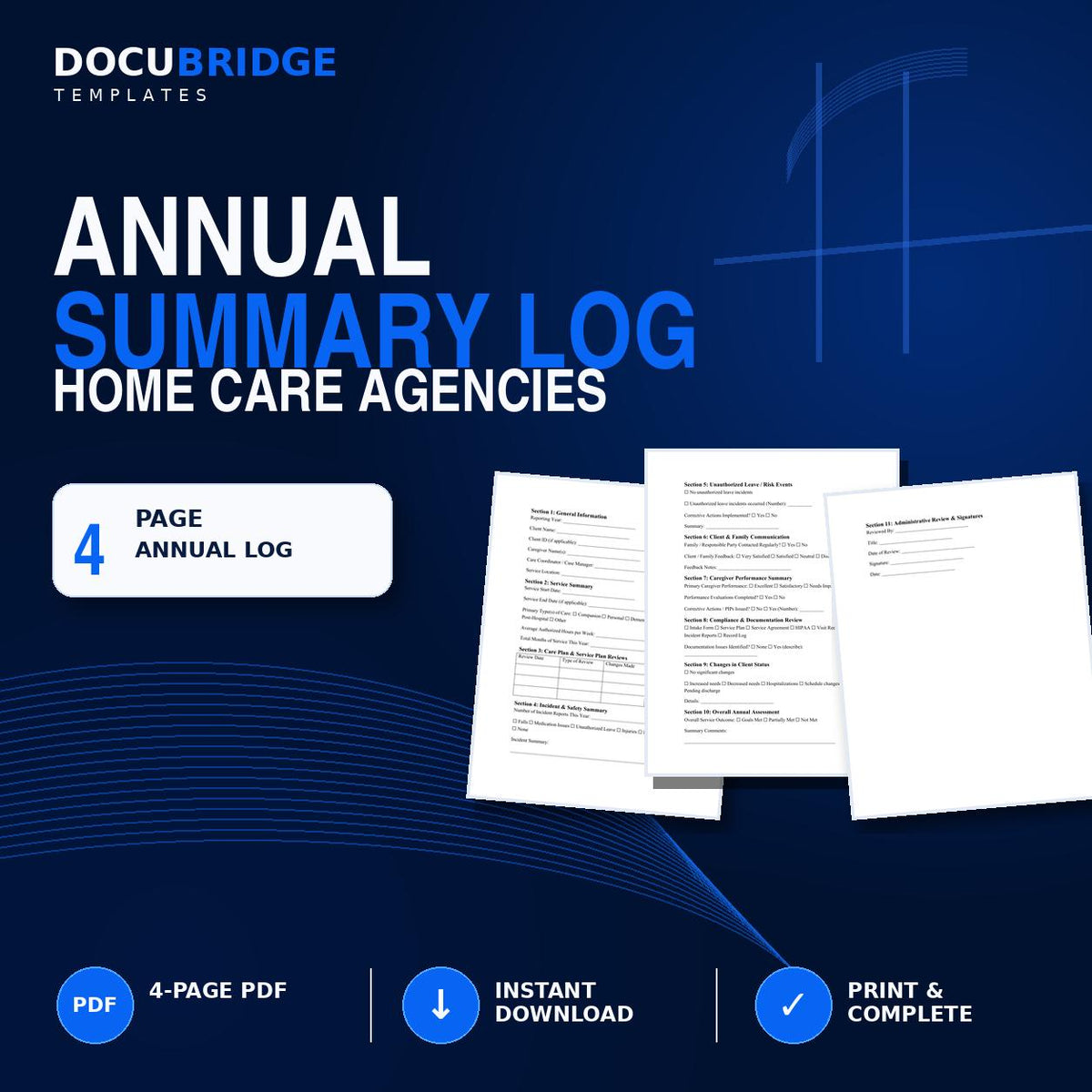 Home Care Annual Summary Log Template – Client Review, Caregiver Performance, Incident & Compliance Tracking | PDF and Word