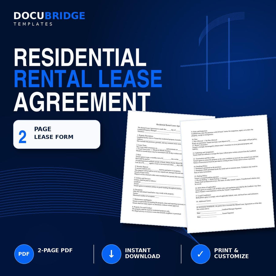 Residential Lease Agreement Template – Rental Contract for Landlords, Month-to-Month & Fixed-Term Lease | PDF and Word