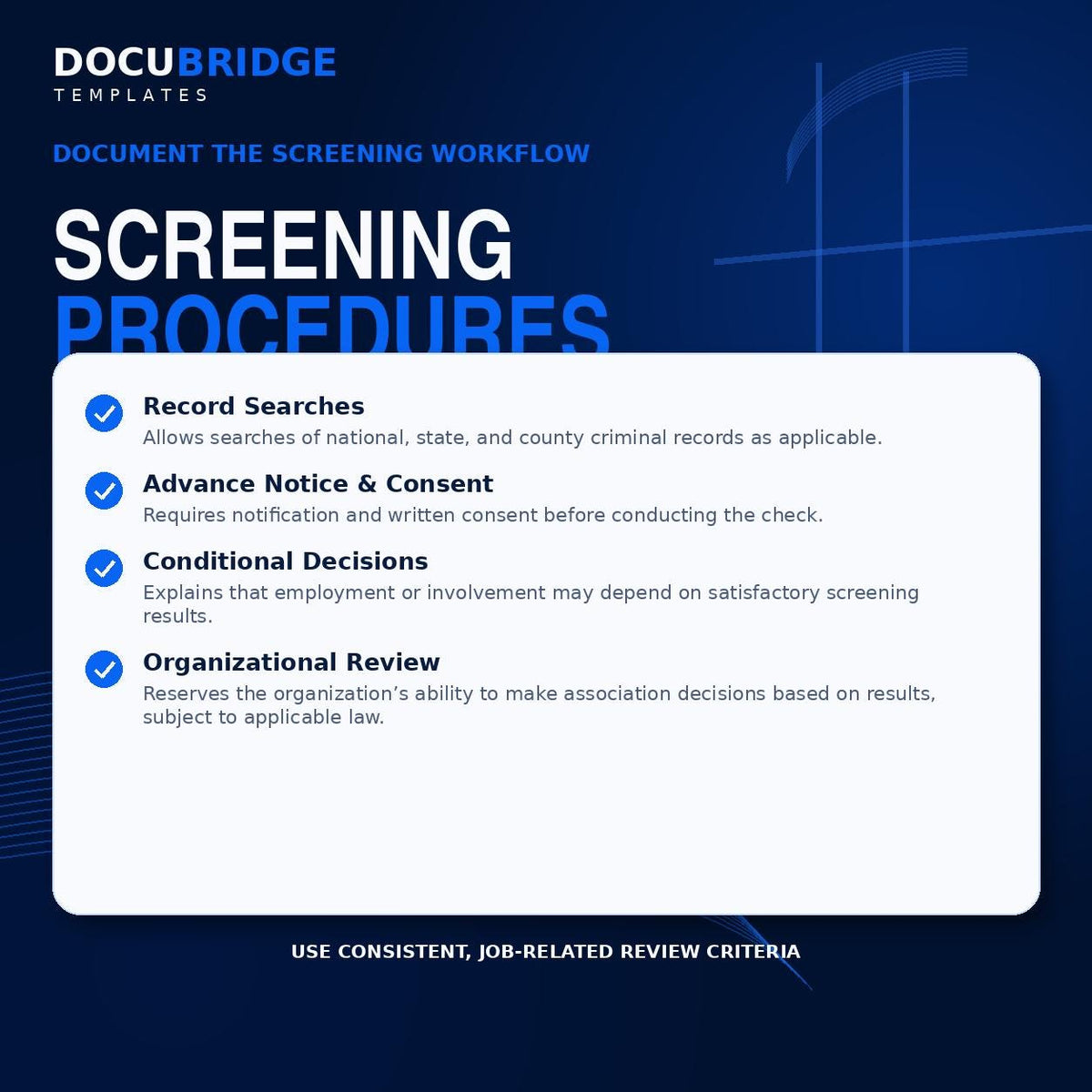 Criminal Background Check Policy & Consent Form – Employee Screening Authorization, HR Hiring , Volunteer Form | PDF and Word