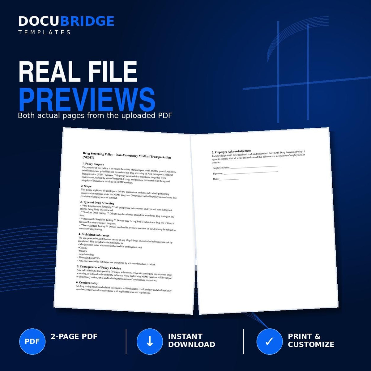NEMT Drug Screening Policy Template – Driver Drug Testing Policy, Pre-Employment, Random & Post-Accident | PDF and Word