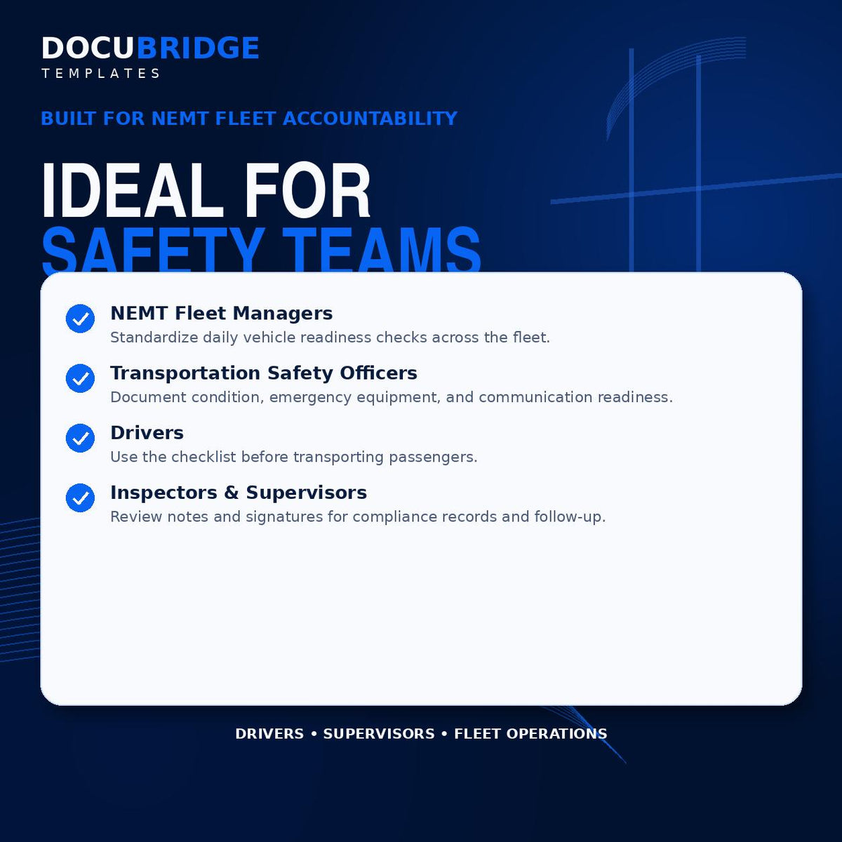 NEMT Vehicle Inspection Checklist – Daily Pre-Trip Safety Inspection, Driver & Fleet Maintenance Form | PDF and Word